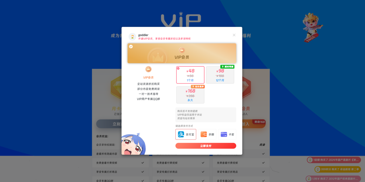 子比主题美化 – 自定义VIP会员开通页面-墨非网